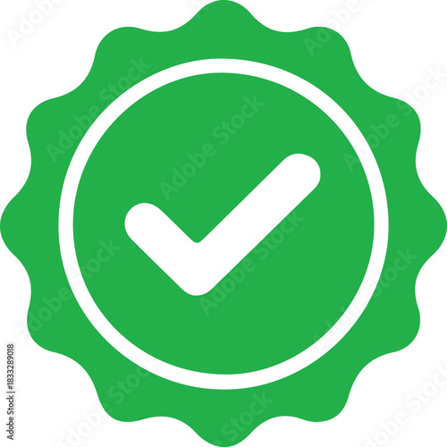 Green check mark icon vector symbol illustration on transparent background. Verified Guarantee Badge and Checkmark Icon. social media verified badge vector sign. Checkmark in circle icon.
