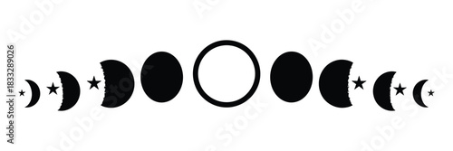 Moon phases silhouette progression with stars in a celestial cycle illustration