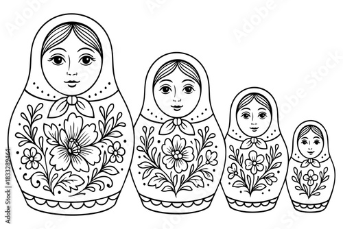 Set of russian nesting dolls isolated on transparent background vector illustration