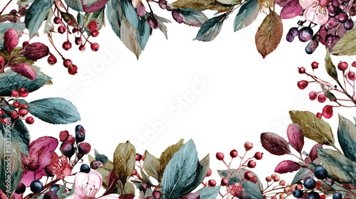 Watercolor floral frame with colorful leaves and berries for design