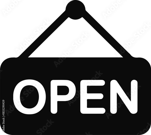 Black Open Sign Icon with Rounded Corners black and white 2