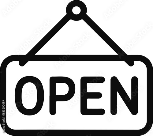 Black open sign icon with rounded corners symbol black and white