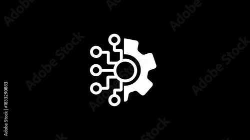 Ai technology icon animation. Animated line half cogwheel with digital data streaming. Loop HD video with alpha channel, digital security setting system