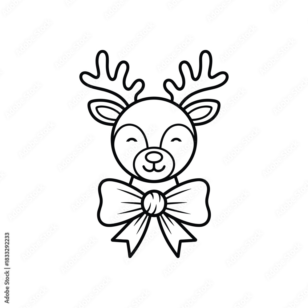 Naklejka premium Cute Reindeer Face With Bow Art
