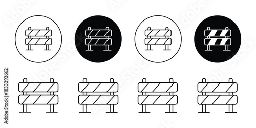 Roadblock Icon in Flat Black and White Vector Illustration Featuring Simple Barrier Symbol, Minimal Traffic Warning Graphic, Construction Obstacle Element, and Clean Isolated Design for Signage Use