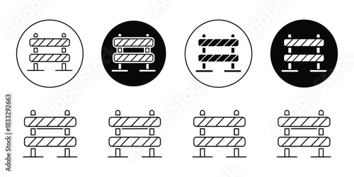 Roadblock Icon in Flat Black and White Vector Illustration Featuring Simple Barrier Symbol, Minimal Traffic Warning Graphic, Construction Obstacle Element, and Clean Isolated Design for Signage Use