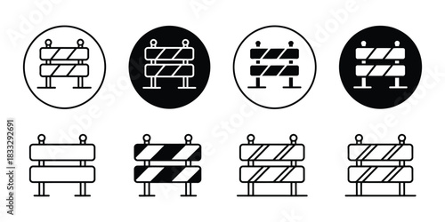 Roadblock Icon in Flat Black and White Vector Illustration Featuring Simple Barrier Symbol, Minimal Traffic Warning Graphic, Construction Obstacle Element, and Clean Isolated Design for Signage Use