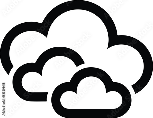 Black outline of three overlapping clouds weather icon