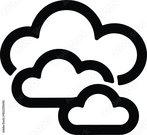 Black outline of three overlapping clouds weather symbol