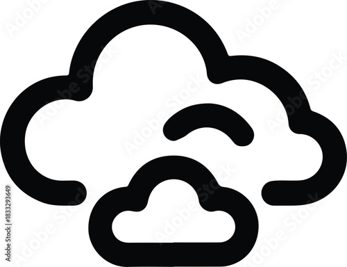 Black outline of two clouds on white background cloud icon