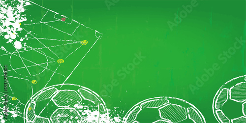 Abstract green sport field background with grass, lines, and goal for football or soccer competition