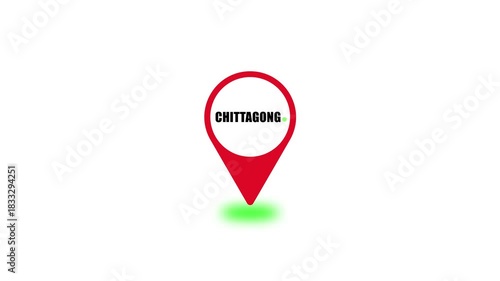 location of the city of CHITTAGONG, the name of the place with the location has been displayed, animated alpha sign in 4k, gps navigator system mapping destination route across city streets.