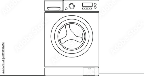 Minimalist one-line washing machine drawing– abstract laundry vector illustration