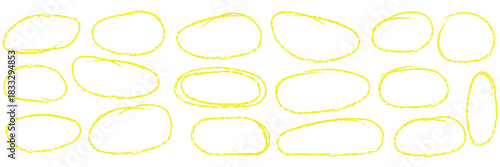 Red pen ellipses and circles to emphasize text in hand drawn notes. Doodle round shapes. Vector ovals and ellipses lines to highlight text. Set of various red scribble ovals bubbles and circles sketch