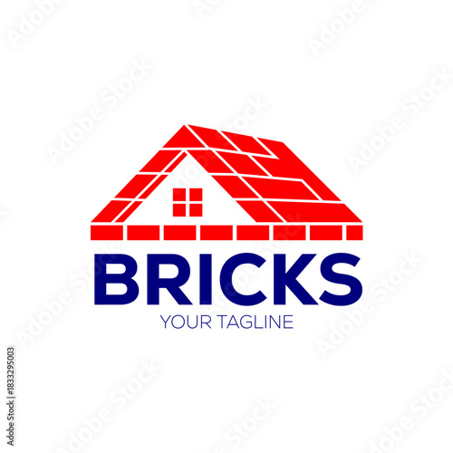 Bricks logo, construction logo, home renovation logo, house repair logo, mortgage logo, real estate logo, bricks vector