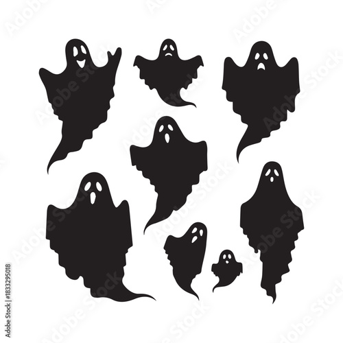 ghost halloween silhouettes set, ghost silhouette, spooky vector, horror spirit, scary character