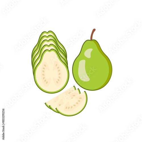 Guava vector illustration, guava slice vector, green guava logo, sliced fruit vector, fresh fruits