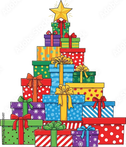 Christmas gift box pyramid tree shape for festive holiday celebration background design