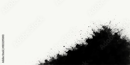 Abstract black ink splat background with transparent white liquid drops and flowing motion