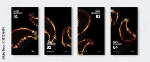 Bright orange wave shapes created with smooth glowing light streaks on a dark background. Ideal for modern posters, digital artwork, creative templates, and bold abstract visual designs.