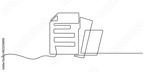 documents continuous one line drawing, Clipboard with checklist icon continuous one line drawing of outline vector illustration, One continuous line vector drawing of a folder. Outline documents, 