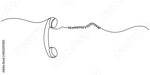 Line drawing handset cell. Single draw phone icon, line art contact us concept, telephone continuous monoline drawing.one line drawing of retro telephone with copy space. Vector illustration