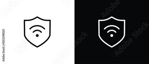 Wifi ptotection icon. Cybersecurity linear icon. Network Security, thin vector lines on a transparent and black background. Editable stroke.