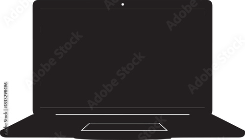 Black Silhouette of an Open Laptop Computer with Keyboard and Screen Keywords: laptop, computer, notebook, technology, device, electronic