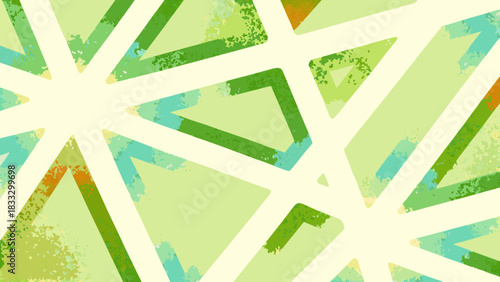 Abstract geometric pattern with textured triangles in green and teal hues