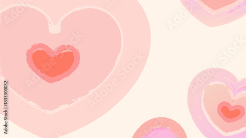 Soft pink hearts background with textured brush strokes