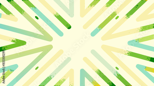Abstract radial pattern with green and yellow gradient lines and textured elements