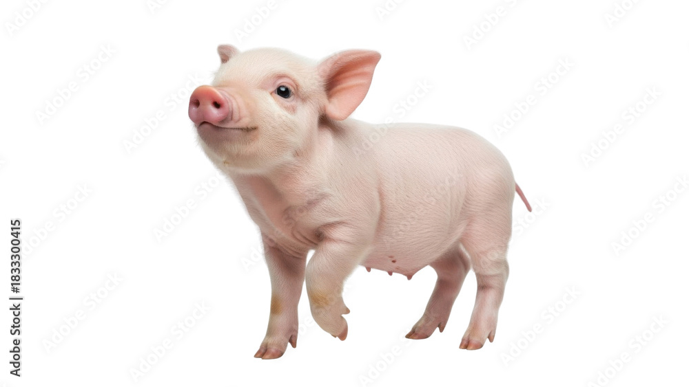 Fototapeta premium Cute pink piglet walking forward isolated PNG with Transparent Background