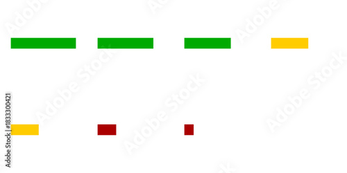Sprite Sheet of a Draining Health Bar Icon Set with Green, Yellow and Red Steps for Game UI Animation. Vector Image.