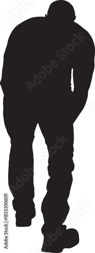 vector, silhouette of  back view of a man standing leaning forward look down