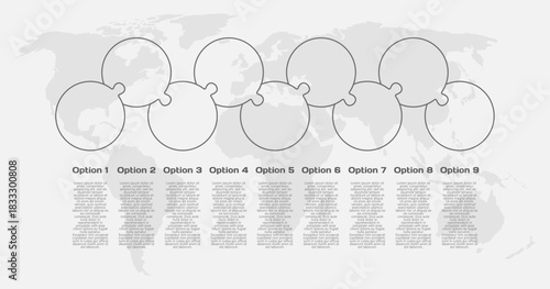 Nine steps line infographic, puzzle diagram