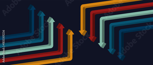 Arrows pointing up and down abstract vector background. Geometric design with arrows symbolizing movement, growth, resistance, rise and fall