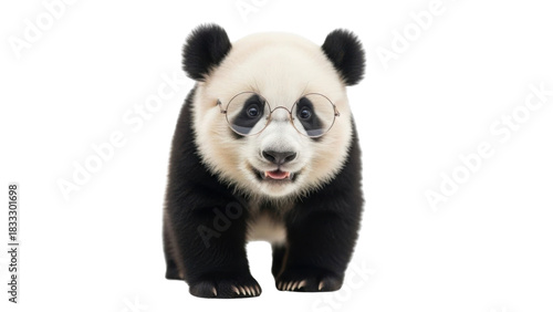 Portrait of a Panda Bear wearing glasses isolated PNG with Transparent Background
