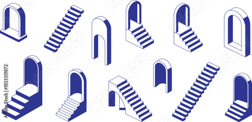 Isometric Doors and Stairs Pattern Illustration.
