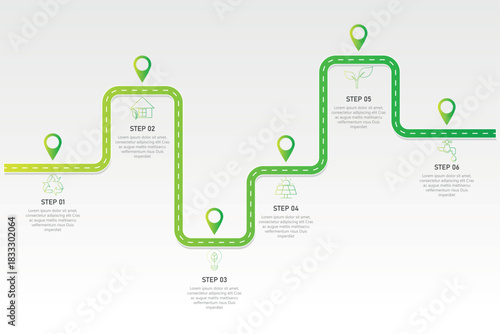 Road map ecology infographics template. save energy and environment concept. can be used for process, presentations, layout, banner,infographic. vector illustration in flat style modern design.
