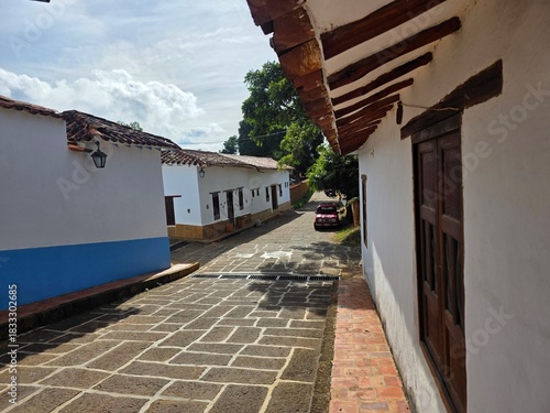 View of Barichara cobblestone streets and colonial architecture, Bucaramanga Santander Colombia Tourists towns photography