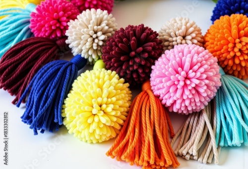 Vibrant Assortment of Multicolored Tassels in Various Textures and Shades for Creative Decorating and Crafting