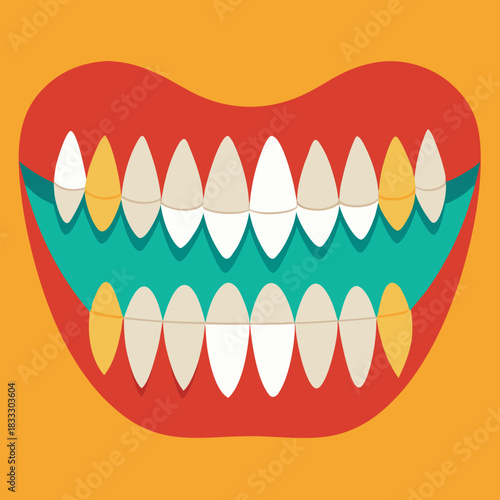 Bold cartoon smile with teeth, perfect for dental health campaigns, pediatric dentistry, or fun oral hygiene education, conveying a playful, approachable, and engaging message