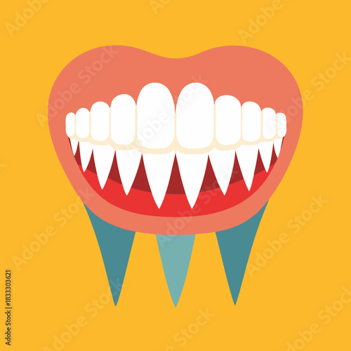 Whimsical monster mouth with sharp teeth, great for Halloween designs, playful character concepts, and animated cartoons, perfect for adding a fun and spooky touch to any project