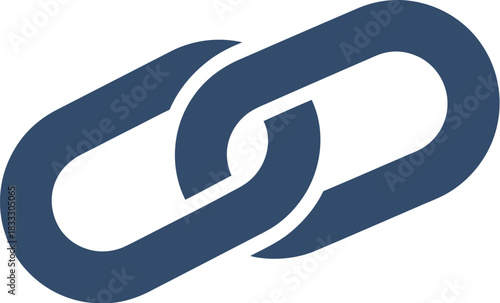 Two interlocking dark blue chain links symbolize connection and strength