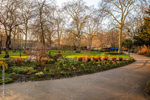 Russell Square park and garden at central London in Winter.