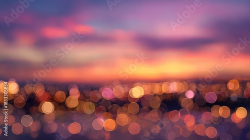 Dreamy sunset sky with bokeh effect. AI image