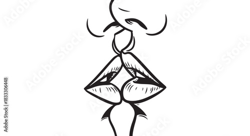 An Abstract Black and White Image of Two Faces Almost Kissing and Touching Lips Showing Intimacy
