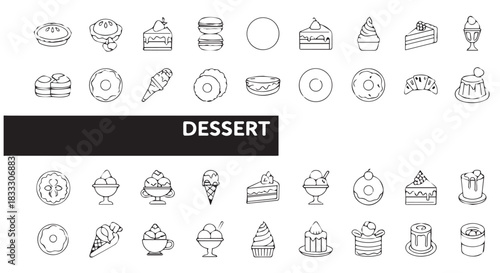 Assorted Delicious Dessert Drawings A Collection of Sweet Treats from Pie to Ice Cream and Cake Art in Outline Form