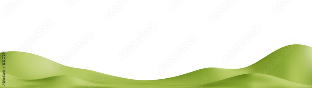 Fototapeta premium 3d green hills on abstract cartoon background. 3d spring landscape green mountain, field, meadow, tree. Park scene. Nature podium isolated. Childish cartoon vector illustration