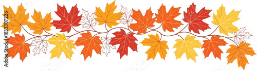 Vibrant autumn leaves in red, orange, and yellow form a decorative border on a white background.